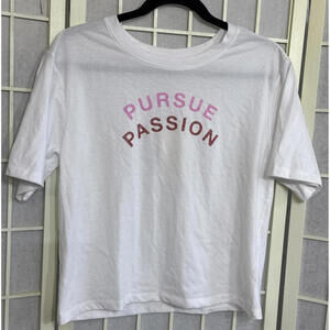 Fabletics Athleisure Gym Cotton Blend Printed Pursue Passion Tee White Small New